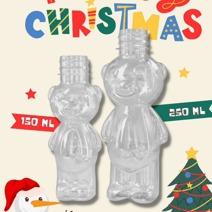 150/250 ML (ขวดน้องหมีน่ารัก) ขวดพลาสติกPET แบบแข็ง พร้อมฝาปาก 30 มม.