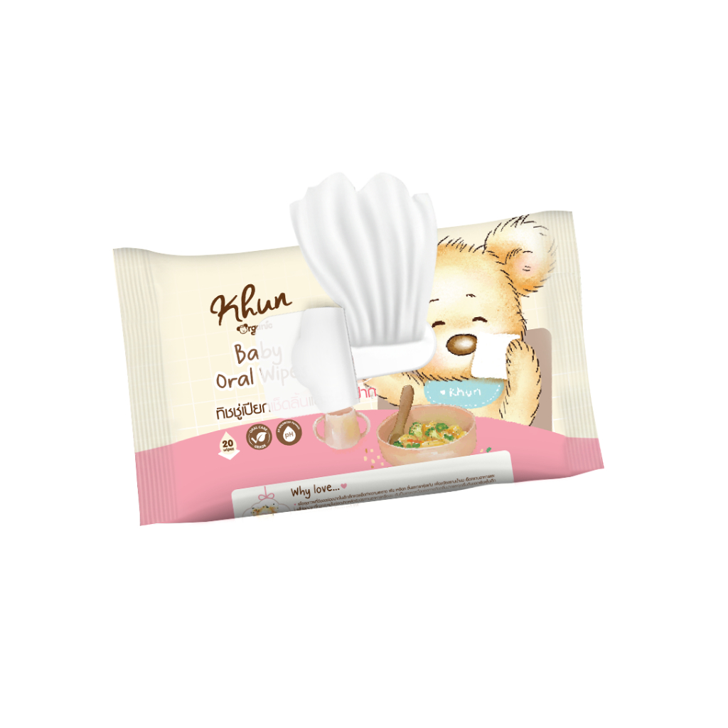 KHUN ทิชชู่เปียกเช็ดช่องปากสำหรับเด็ก Khun Oral Wipe เช็ดลิ้น เหงือก ฟัน กระพุ้งแก้ม 20 แผ่น - รูปที่ 3