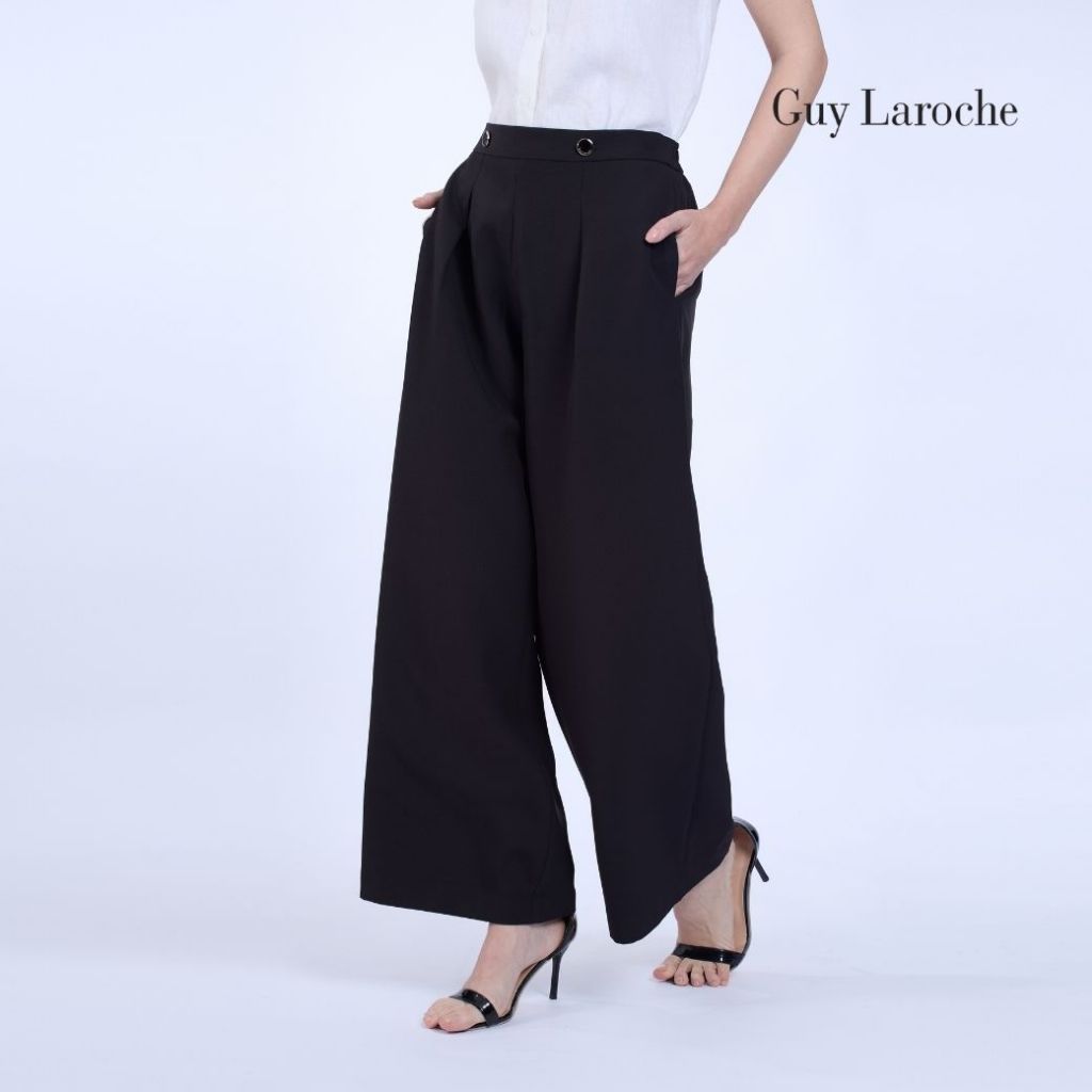 Guy Laroche กางเกง ทรง หลวม ญ ขายาว King suiting Sailor pants สีดำ G9YTBL