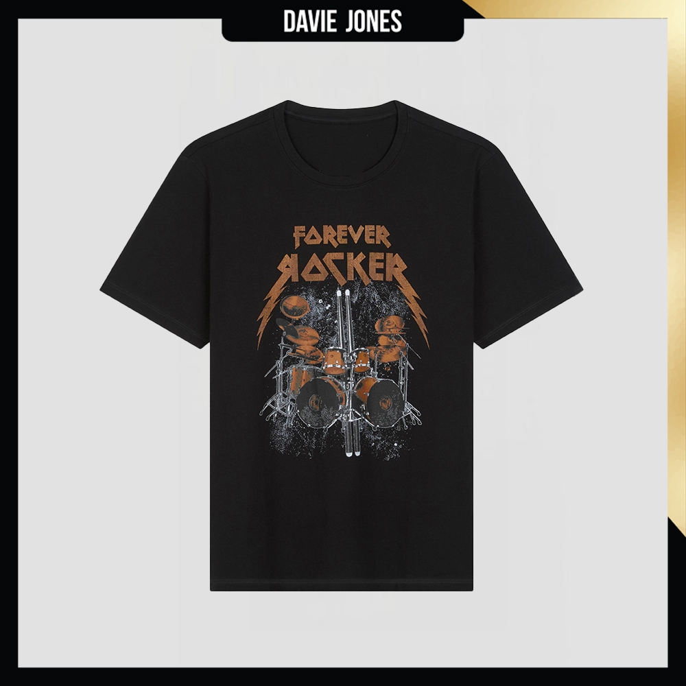 DAVIE JONES เสื้อยืด พิมพ์ลาย Graphic Regular Fit T-Shirt WA0140 สีดำ