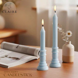 เทียน Claire LED สีฟ้า เชิงเทียนตกแต่งบ้าน โต๊ะทานอาหาร สร้างบรรยากาศโรแมนติก มี 2 ขนาดให้เลือก
