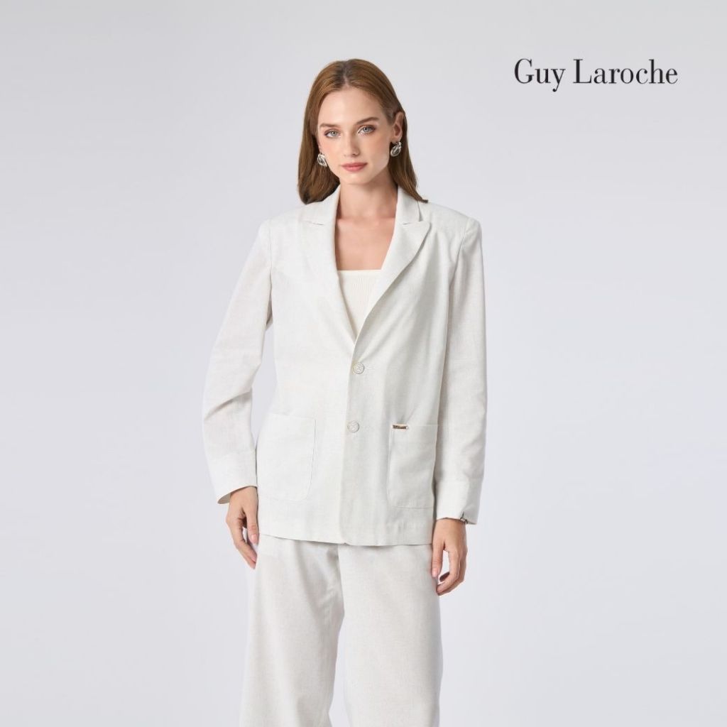 Guy Laroche สูททำงาน รี-ลูป พีแอลซี รีไซเคิล โอเวอร์ไซส์ แขนยาว โอเวอร์ไซส์ สีขาว GBDDWH