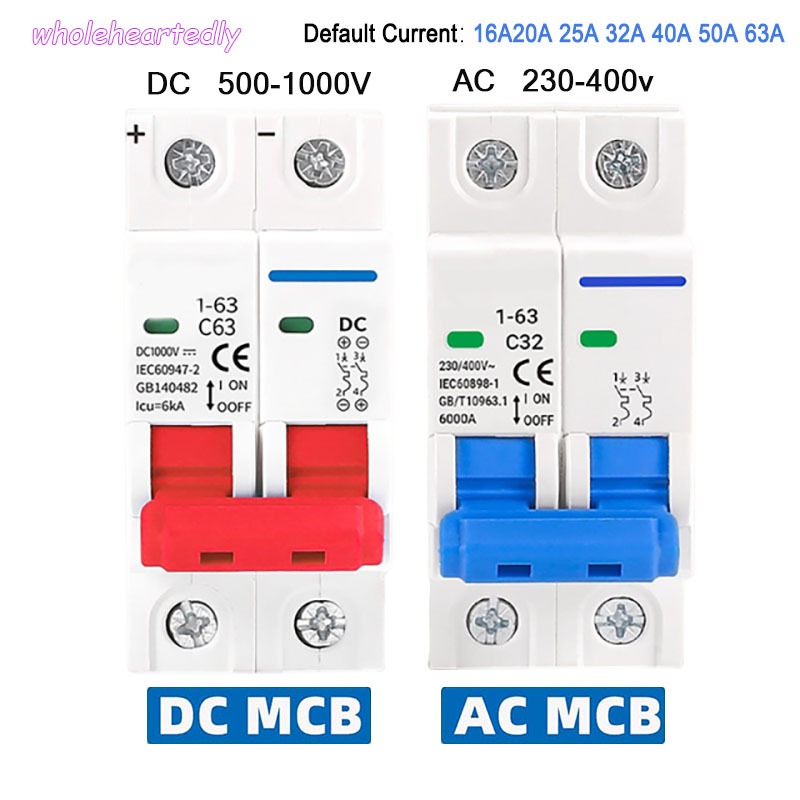 สวิตช์แบตเตอรี่เบรกเกอร์ 2P AC 400V DC MCB 1000V 63A สําหรับระบบ Photovoltaic PV พลังงานแสงอาทิตย์