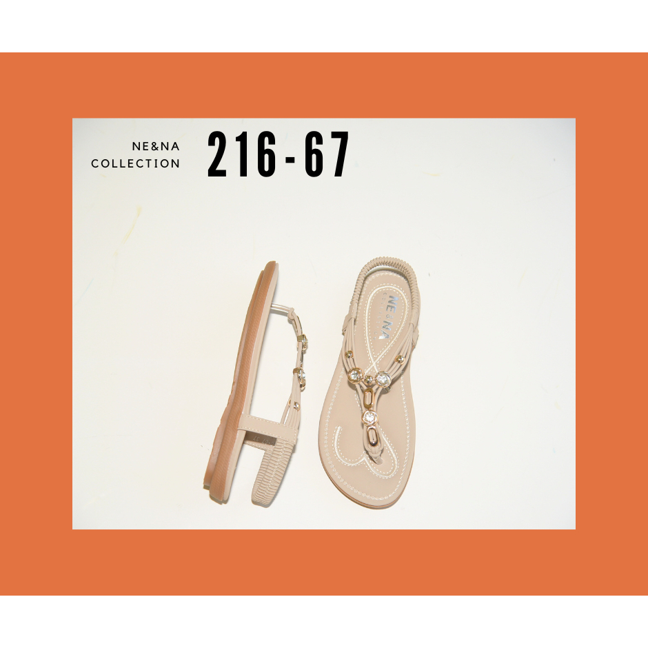 รองเท้าเเฟชั่นผู้หญิงเเบบเเตะส้นเเบนสายรัดส้นเท้า No. 216-67 NE&NA Collection Shoes
