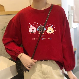 เสื้อแขนบอลลูนสาวอวบ oversize เสื้อผ้าสาวอวบแฟชั่นมาใหม่ ลายการ์ตูนน่ารัก เสื้อยืดแขนยาวผู้หญิงที่กําลังฮิต ฤดูร้อนใหม่