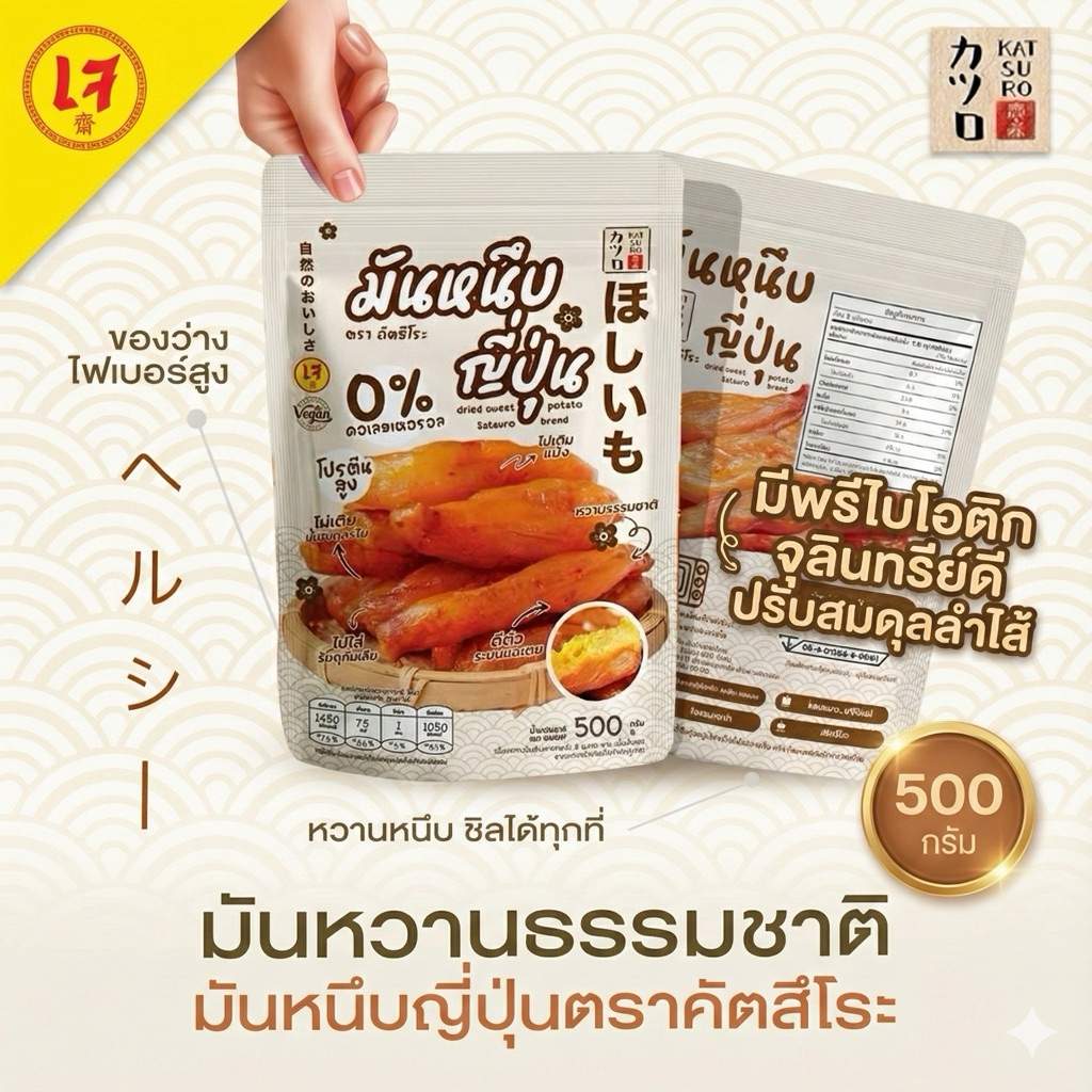 มันหนึบคัตสึโระ เจ้าเก่า เจ้าแรก [ 500 กรัม ] เกรดพรีเมียม หวานธรรมชาติ ไม่เติมแป้ง มีอย. รีวิวแน่น