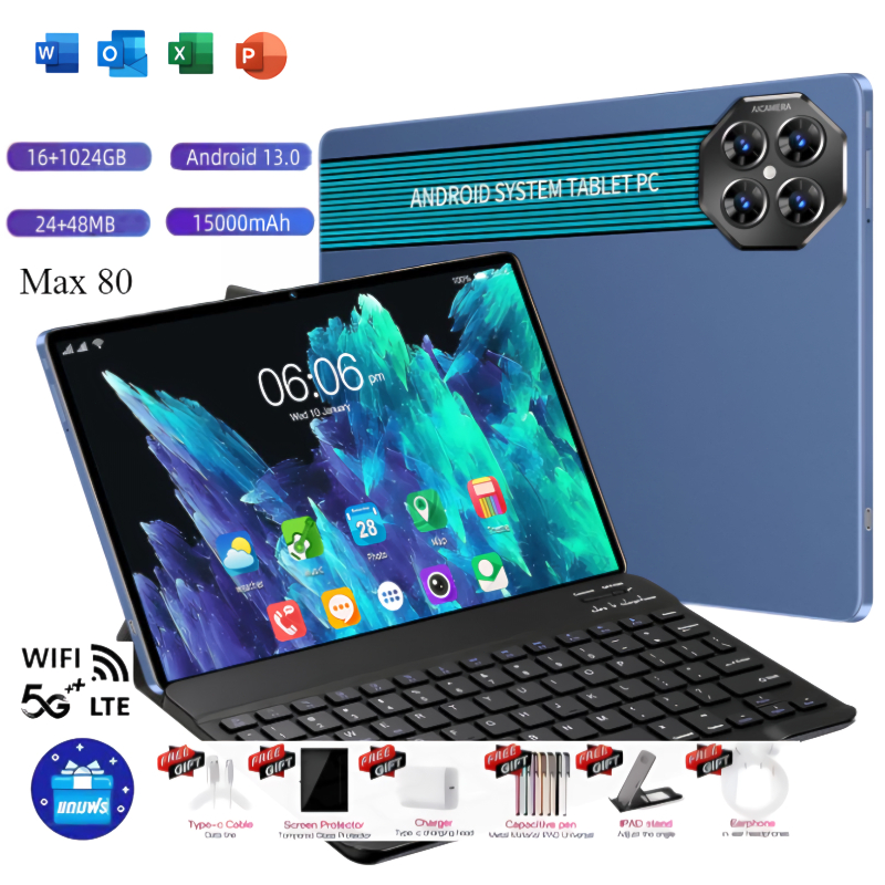 🔥ซื้อ 1 แถม 6🔥  Max 80 แท็บเล็ตหน้าจอ 12 นิ้ว Full HD Android13 รองรับ 2 ซิมการ์ด แท็บเล็ตเล่นเกมที่รันเร็ว 16GB+1TB COD