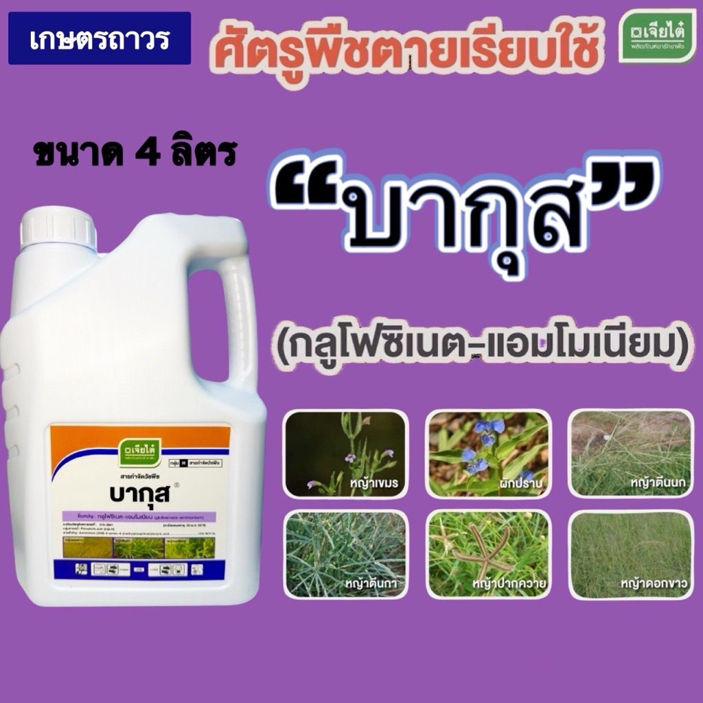 บากุส ขนาด 4 ลิตร จากเจียไต๋ สารกำจัดวัชพืชออกฤทธิ์เผาไหม้ กำจัดหญ้า ทุกชนิด