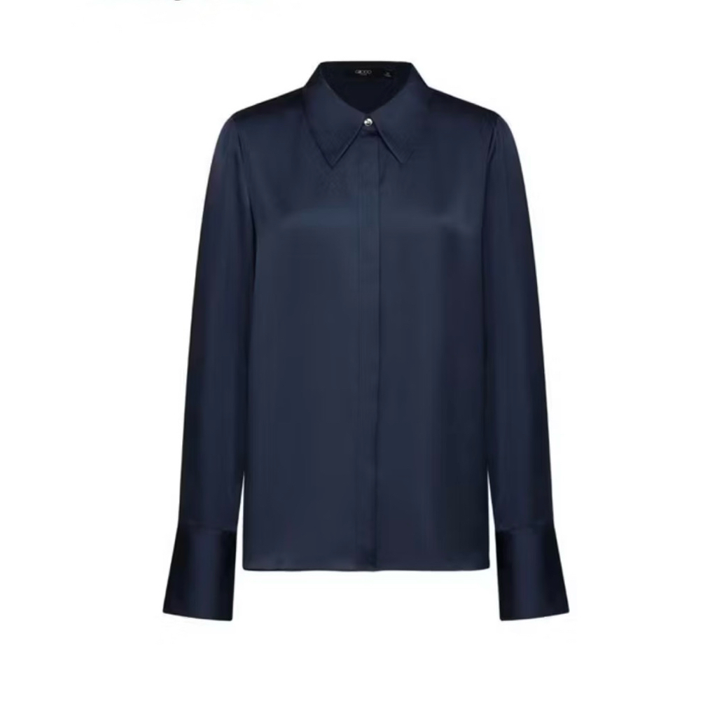 G2000 เสื้อเชิ้ตผู้หญิงแขนยาวผ้าซาตินสีกรมท่า Satin shirt เสื้อทำงานสำหรับผู้หญิง