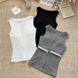 เสื้อกล้ามมีซิปผ่าหน้า เสื้อกล้ามสไตล์เกาหลี สาวจีน เสื้อกล้ามซิปมีบรา