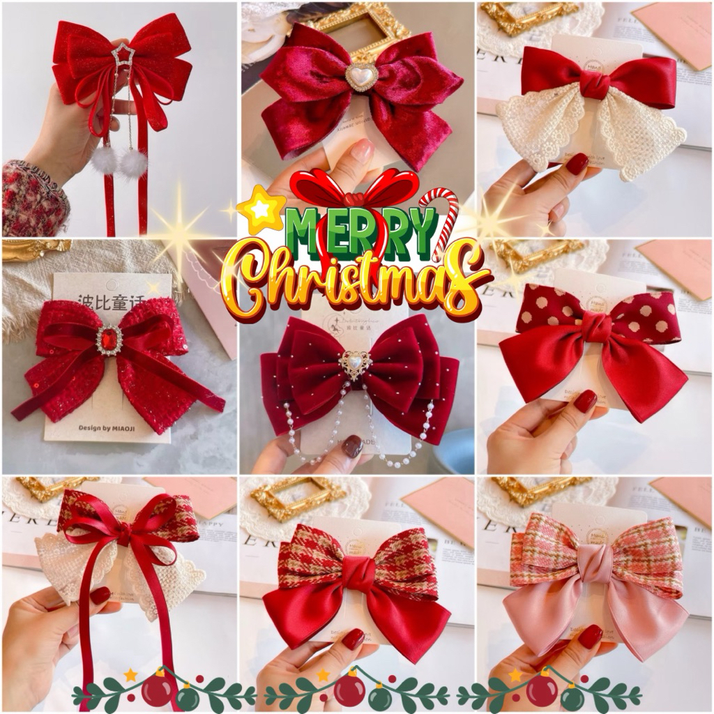 KM03 กิ๊บคริสต์มาส กิ๊บสีแดง โบว์สีแดง อุปกรณ์ตกแต่งผม สินค้าพร้อมส่ง
