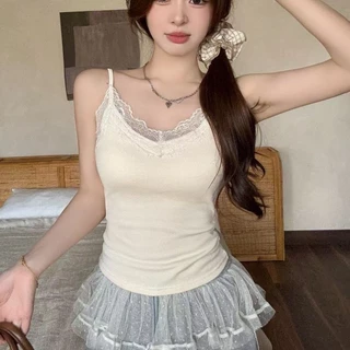 สายเดี่ยวขอบลูกไม้ สายเดี่ยวลักชูรี่ เสื้อสายเดี่ยว