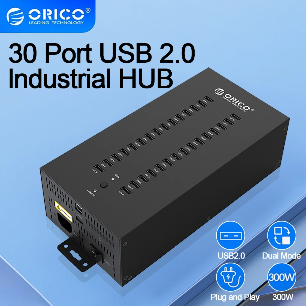 ORICO 30 / 20พอร์ต USB HUB Industrial USB 2.0 HUB พร้อมโมดูลพลังงานเดี่ยว 150W (IH20P) / 300W (IH30P)