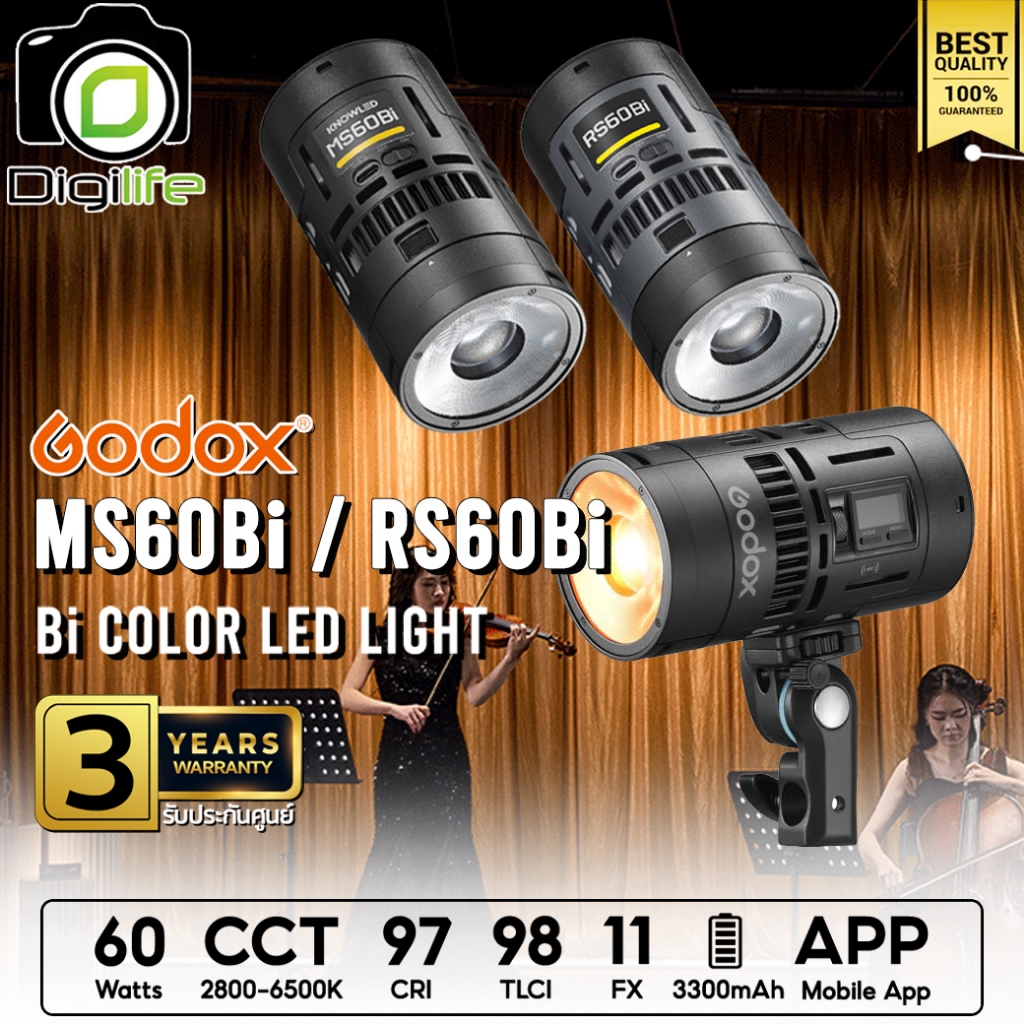 Godox LED MS60Bi, RS60Bi - KNOWLED, 60W, Bi-Color 2800-6500K, Lithium Battery, Portable LED / Digili