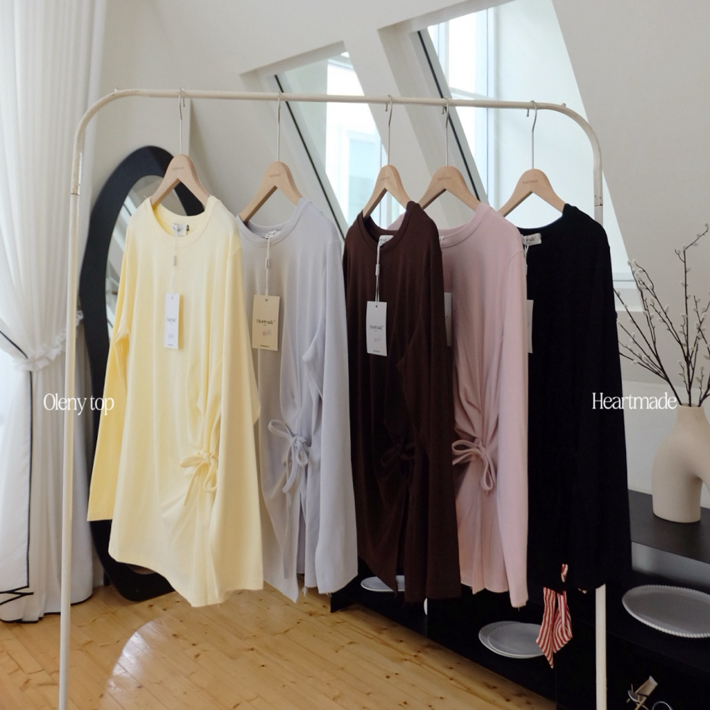 (C69) Heartmade-Oleny top #6233 (สินค้าพร้อมส่ง)เสื้อผ้ายืดเรย่อนผูกโบว์ข้าง💗