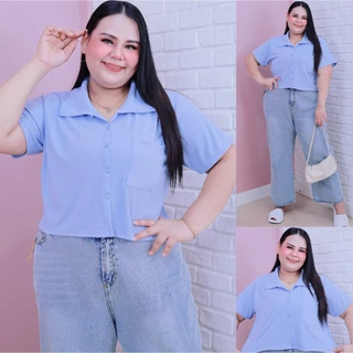 [ ส่งฟรี 🔥 ] A342/A442 Candy Crop เสื้อครอปแขนสั้นสาวพลัสไซส์ ครอปสาวอวบ (อก : 46-60“)