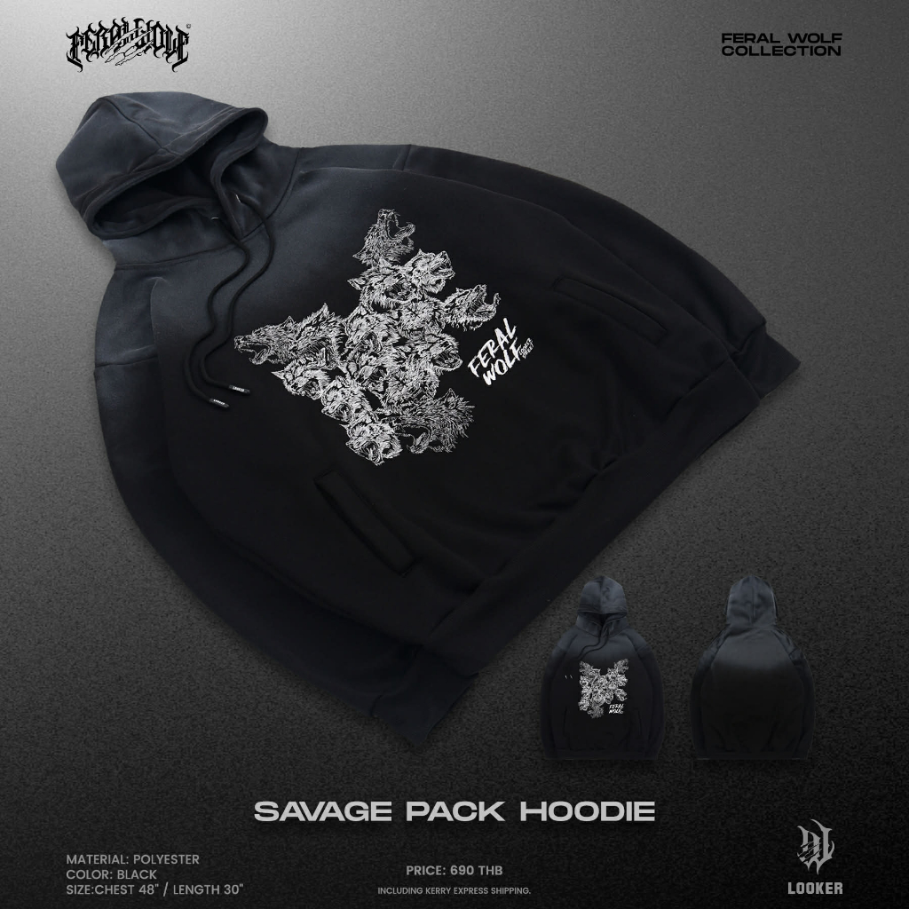 เสื้อฮู้ดปักโลโก้ LOOKER / FW — SAVAGE PACK HOODIE - รูปที่ 2