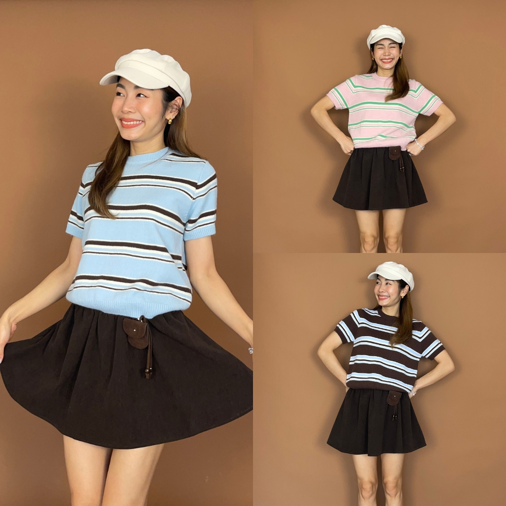 CHAWY🧣 Soft Winter Cozy Stripe Top — C4779 เสื้อไหมพรม เสื้อ knit
