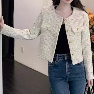 Black Blazer เสื้อคลุม แขนยาว เบลเซอร์ ผู้หญิง ผ้าทวีต สไตล์คุณหนู ทวิต มีซับในตัว งานสวยหรูหรา ดีเทลแต่งกระเป๋า XL