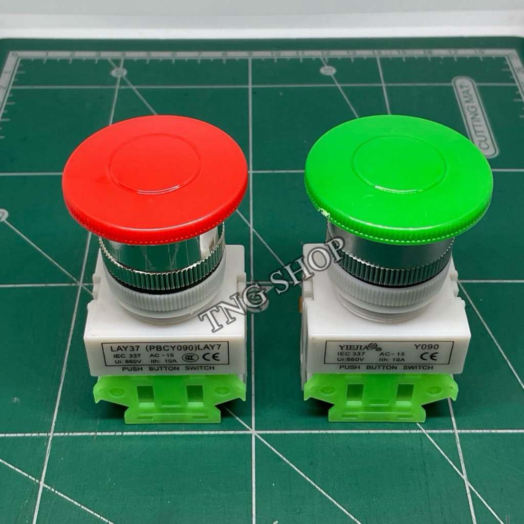 สวิตช์ ดอกเห็ด Emergency Switch กดติด-ปล่อยดับ  คอ22มิล 2คอนแทค NO,NC