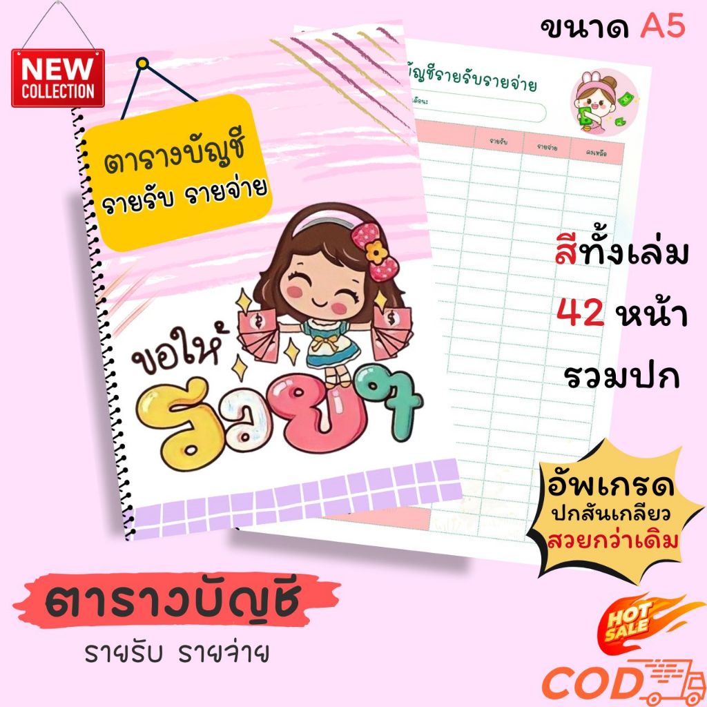 สมุดบันทึกรายรับรายจ่าย สีทั้งเล่ม ขนาด A5 เข้าเล่มแบบสันเกลียว ปกหนา 240  แกรม รวม 42 หน้า  คุ้มค่า