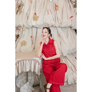 ร179 “Papang Set แดง   ” พะแพงเซท งานเซ็ทยีนส์สีครีมเย็บด้าย…