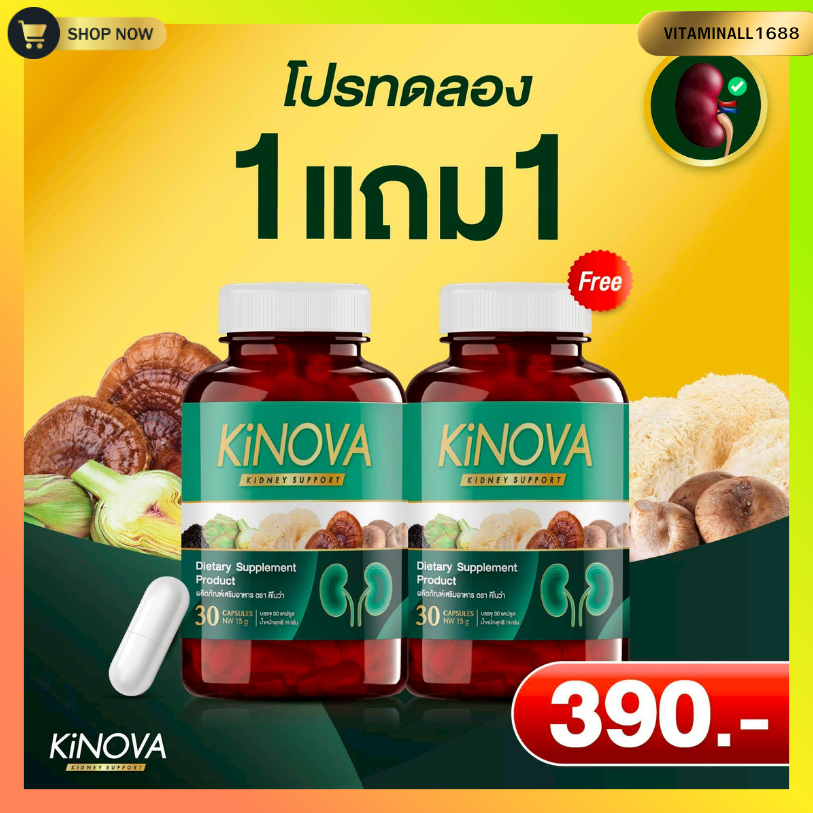 KINOVA - คิโนว่า อาหารเสริมสำหรับดูแลไต กินยาเยอะ ฉี่ฟองเยอะ มีกลิ่น วันละ2เม็ด (บรรจุ30แคปซูล)