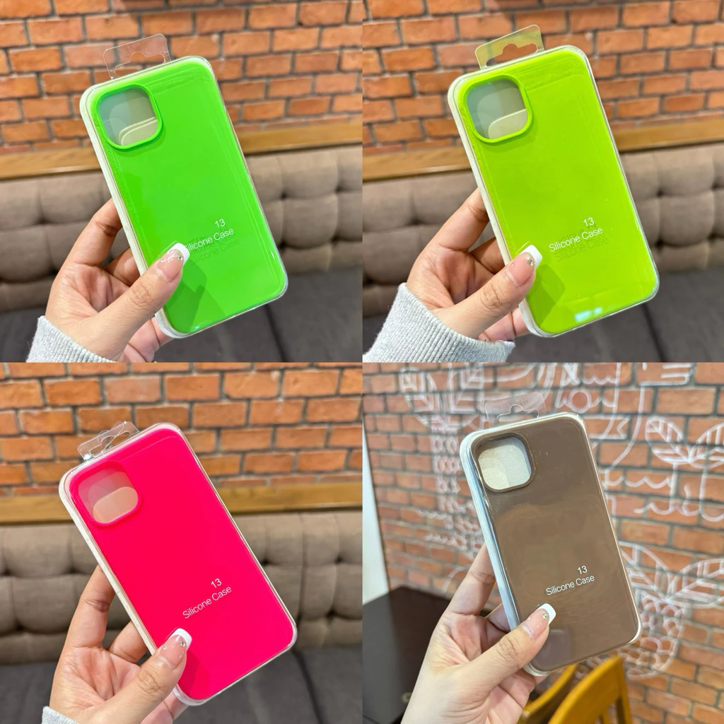 เคสสีพื้นกำมะหยี่สีบานเย็น สีเขียวนีออน โลโก้ เคสเนื้อซิลิโคน สำหรับรุ่น 15pro max 12 13 14 15 xs xr xsmax 7/8/se2