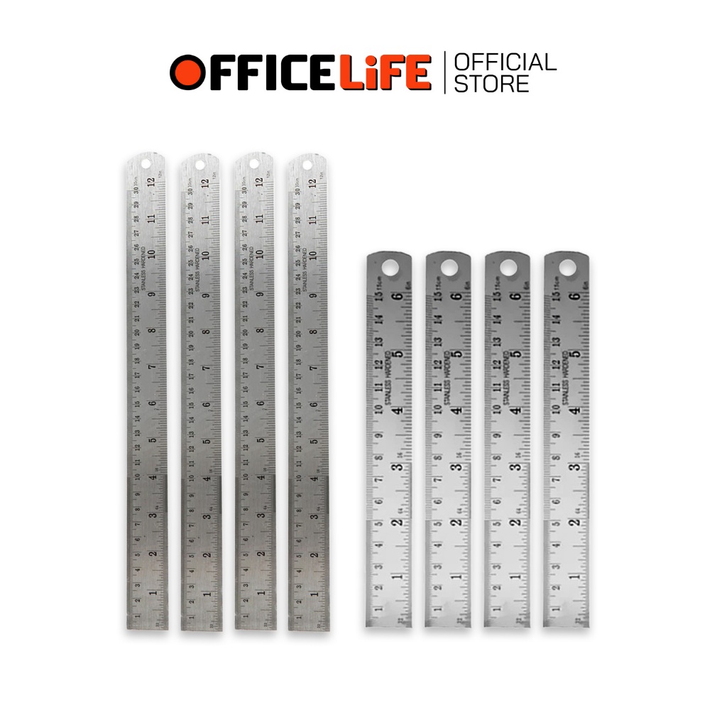 Stainless Hardened ฟุตเหล็ก ไม้บรรทัดเหล็ก ขนาด 6 นิ้ว / 12 นิ้ว ( 12 ชิ้น )