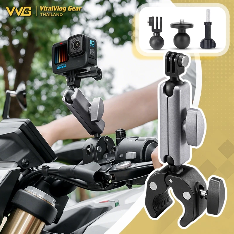 ที่ยึดกล้อง Action Camera สำหรับติดมอเตอร์ไซค์/จักรยาน Handlebar Clamp 360° ปรับมุมได้ อลูมิเนียม CNC รองรับ GoPro/insta