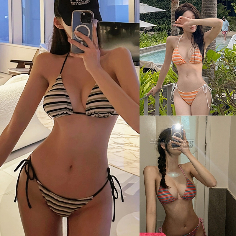 Victoria's ชุดว่ายน้ำbikini ทูพีช ชุดบิกินี่ ผูกคอ มีฟองน้ำ#1045