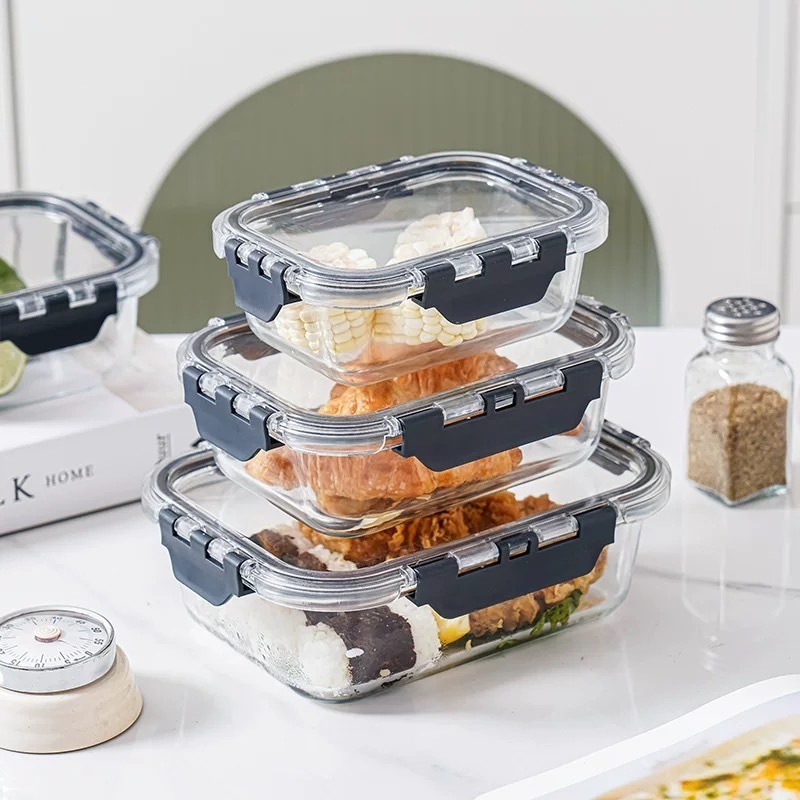 จัดส่งทันที🔥 กล่องแก้ว กล่องข้าวแก้ว กล่องถนอมอาหาร ใช้ได้ในตู้เย็น เตาไมโครเวฟ ทนอุณหภูมิสูง