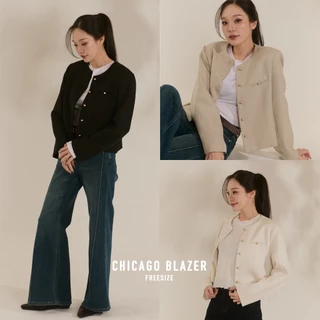 [ CHICAGO BLAZER ] ทรงคอกลม น่ารักมากก มาพร้อมกับผ้าทวิตเนื้อนุ่ม ใส่สบายมากๆเลยค่ะ ใส่คลุมได้ลุคจึ่งๆกันไปเลยย