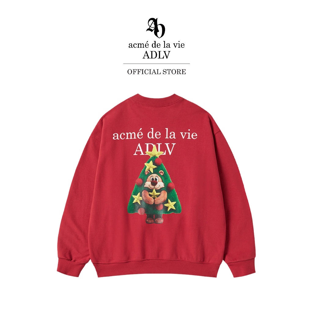 ADLV [acme de la vie] เสื้อแขนยาว Ac Bear Tree Sweatshirt Red (50023SBTSWU_H5REXX)