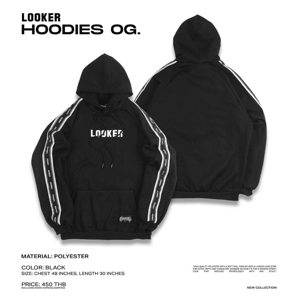 LOOKER // HOODIES OG. เสื้อฮู้ดสีดำรุ่นเดินแถบ LOGO - รูปที่ 2
