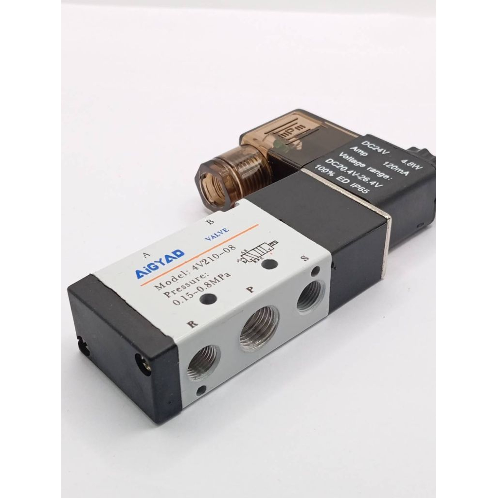 ร้านในกทม โซลินอยด์วาล์วไฟฟ้า 5/2 ขนาด 2 หุน 1/4" Pneumatic Solenoid Valve 5/2 Port 1/4" วาล์วกระบอกลม พร้อมส่ง