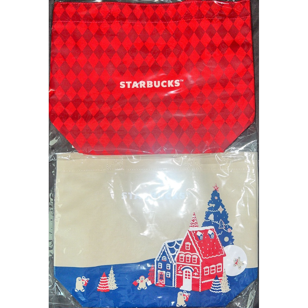 กระเป๋าผ้า Starbucks®️Holiday Cookie House Gift Bag 2026 & Holiday Red Pattern Gift Bag