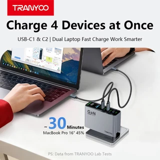TRANYOO US10 TIS Certified 4-Port 100W GaN Ultra-Fast Charger with Digital Display; GaN Charger 240W Charging Cable