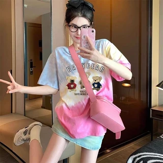 เสื้อมัดย้อมไซส์ใหญ่ อก 60 oversize เสื้อผ้าสาวอวบน่ารักๆ เสื้อโอเวอร์ไซส์ผู้หญิงวินเทจสไตล์เกาหลี ผ้าใส่สบายโมนิ่ม 3XL