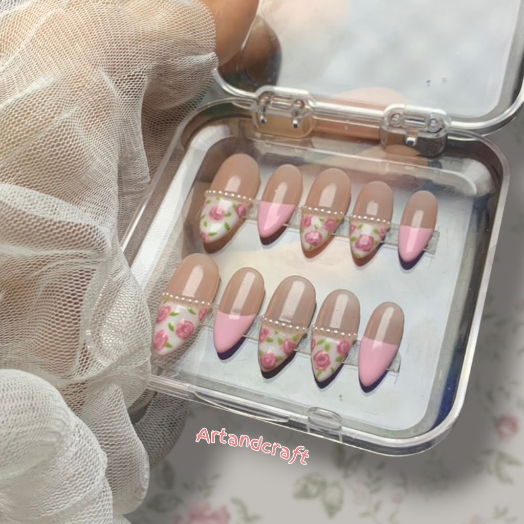 ✅พร้อมส่ง✅เล็บเจลเพนท์ลายกุหลาบ อะไหล่มุก สีพื้นสุขภาพดี สาวหวานต้องตำ