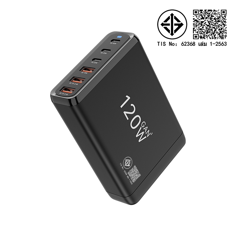 BASIKE 6 in 1 หัวชาร์จแบบชาร์จเร็ว 6 พอร์ต PD 120W ชาร์จเร็ว 6 พอร์ต Charger 3Type-C 3USB adapter fast charge อแดปเตอร - รูปที่ 4