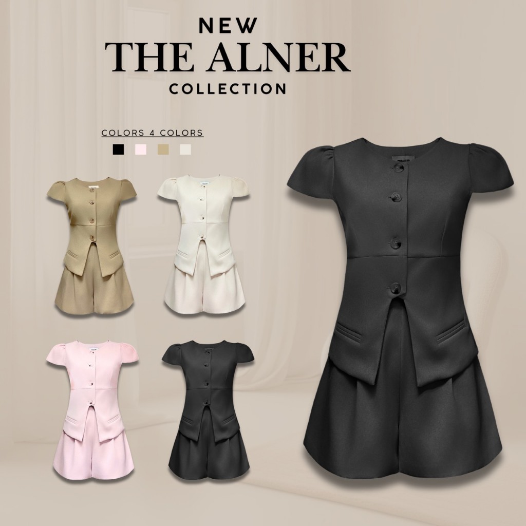 Thealner-AN145 (เซตเสื้อแขนสั้นแต่งกระดุมน้ากางเกงขาสั้น)