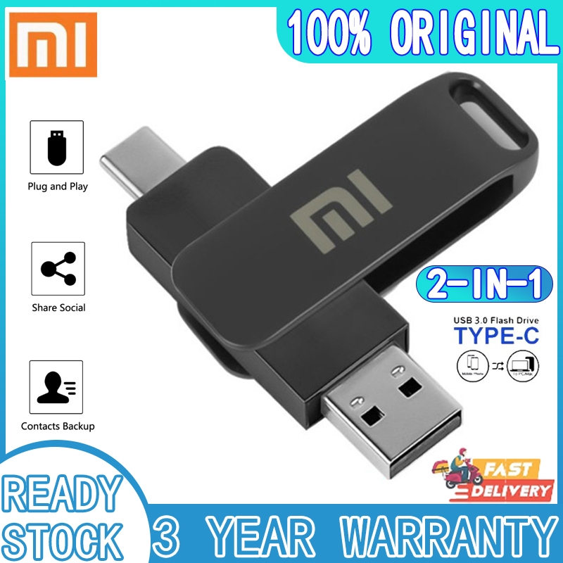 Xiaomi flashdisk แฟลชไดรฟ์โลหะ 2TB/1TB otg 2-in-1 Type-C USB 3.0 ถ่ายโอนข้อมูลเร็ว ฝาปิดป้องกัน High