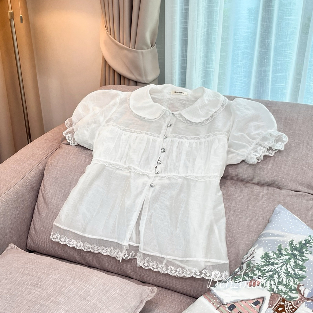 Benzbunny- รุ่น Crystal Puff (อก32-46“) สาวอวบ แต่งกระดุมเพชรชายลูกไม้ #2138 - รูปที่ 7