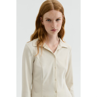 H&M(เอชแอนด์เอ็ม) เสื้อเชิ้ตผ้าจอร์ซีย์ดีไซน์เปปลัม ผู้หญิง …