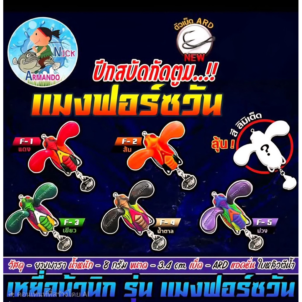 เหยื่อปลอม แมงฟอร์ซวัน นิคอาร์มันโด้ น้ำหนัก 8 กรัม ขนาด 3.4 ซม เบ็ด ARD ปีกสบัดกัดตูม