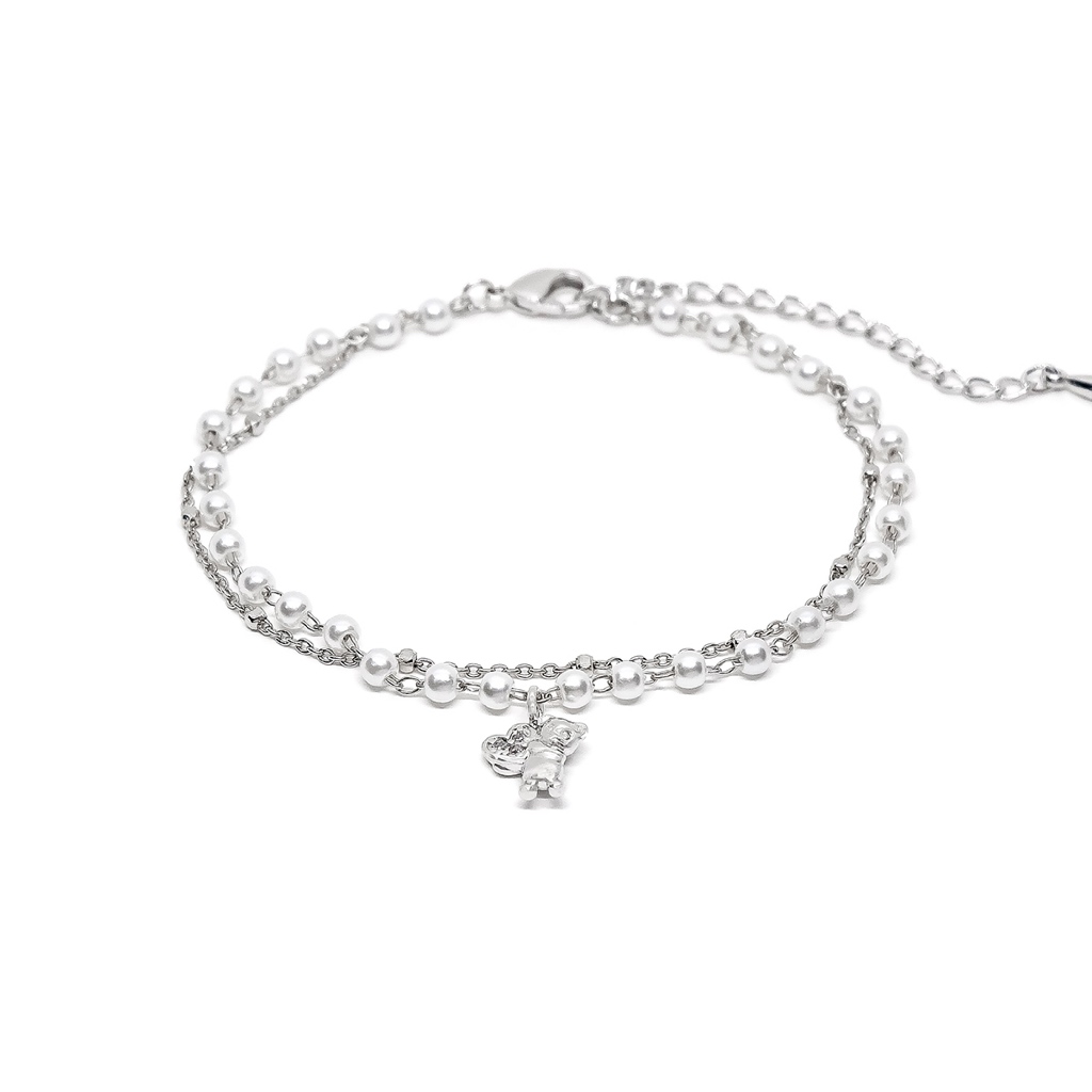 Fyne Fories Nounours Bracelet ♡ สร้อยข้อมือ layer สายมุกและสร้อยลายจุด ห้อยจี้หมี ♡ Fyne Fories