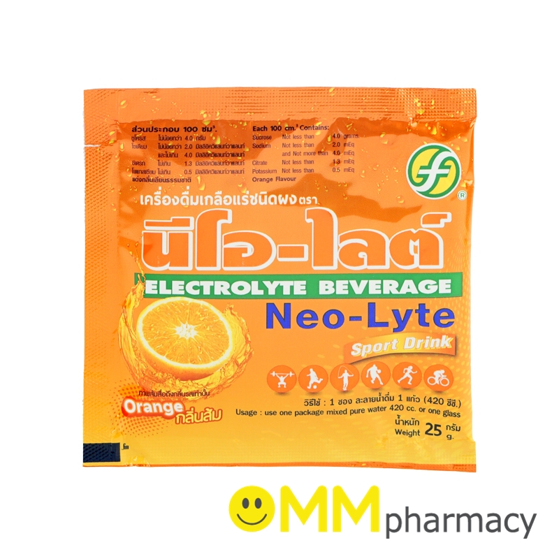 NEO-LYTE 25G.เครื่องดื่มเกลือแร่ชนิดผง นีโอ-ไลต์ 25กรัม กลิ่นส้ม