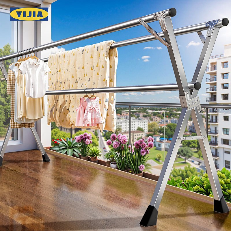 YIJIA ราวตากผ้า พับได้ 304 สแตนเลสรุ่น พับเก็บง่าย ยืดหดได้ ราวตากผ้า ราวตากผ้าพับได้ ราวตากผ้าตัว X
