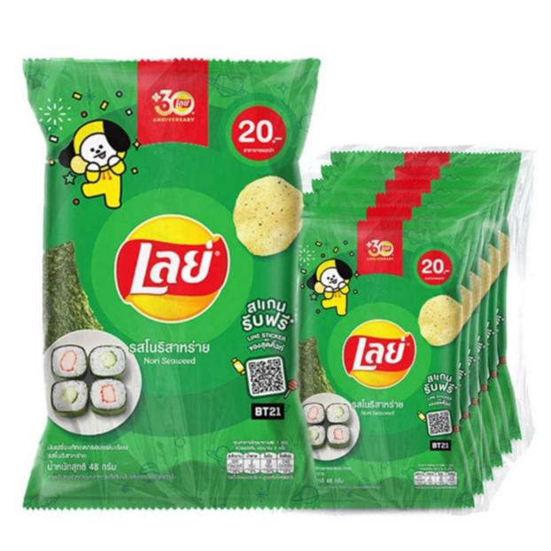 เลย์ ขนมมันฝรั่งแท้ทอดกรอบ รสโนริ สาหร่าย 48 ก. x 6-M